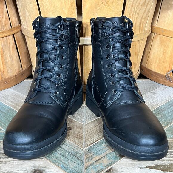 Clarks Black Leather Wool Fur Lined Waterproof Lace-Up Zip Snow Boots Mens 10 main image 12